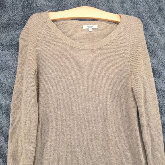 Madewell Womens Knit Sweater Dress Tan Small Long Sleeve Raglan Side Slit Hi-Low - Picture 3 of 13
